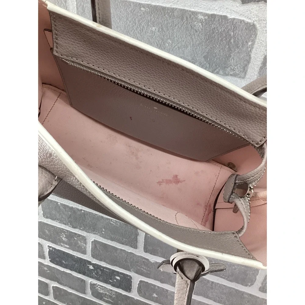 Kate Spade New York Taupe Pebbled Leather Satchel Crossbody Bag Pink Interior
